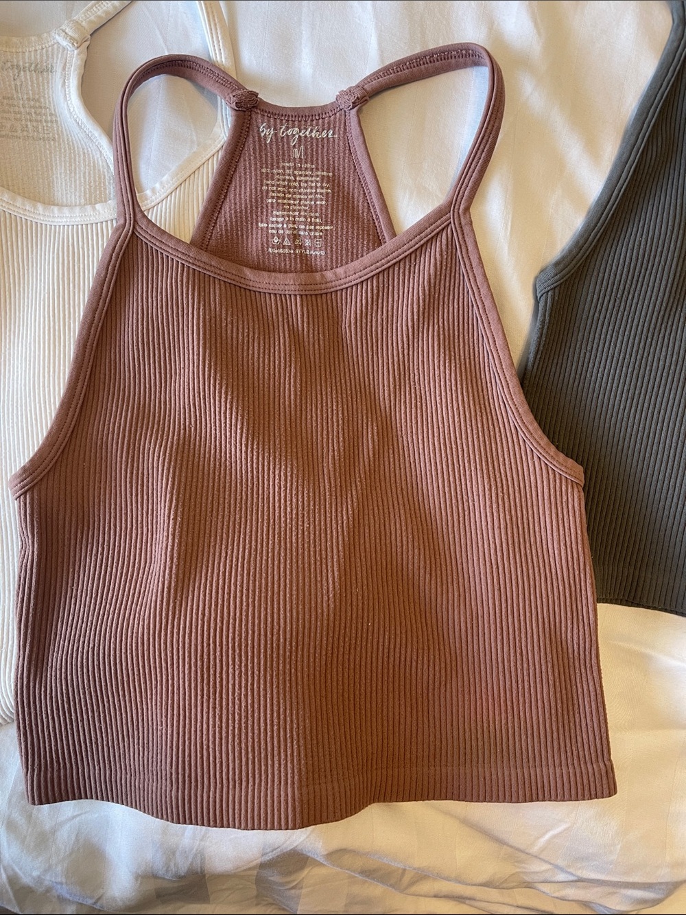 VGUC By Together Ribbed Racerback Tank Trio - Grey, Mauve, White ~ M/L - Picture 3 of 4